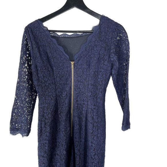 Adrianna Papell Navy Blue Long Sleeve Tapered Full Length Dress 4 - Picture 5 of 13